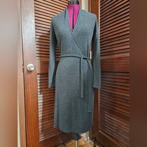 Ann Taylor LOFT Classic Wrap Knit Dress in Charcoal Gray